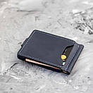 Зажим для грошей на кнопку з тисненням герб України з натуральної шкіри Veres Blue в темно-синьому кольорі, фото 4