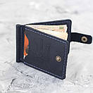 Зажим для грошей на кнопку з тисненням герб України з натуральної шкіри Veres Blue в темно-синьому кольорі, фото 5