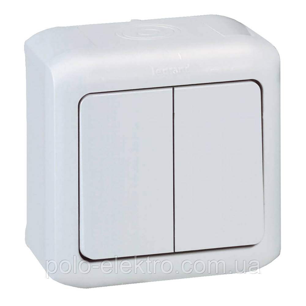 Вимикач 2-клавішний Ip44 10a  білий Legrand