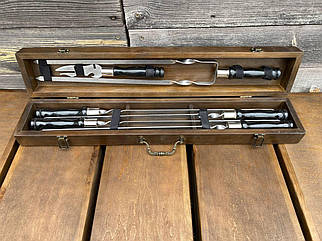 Подарунковий Набір шампурів ШашлиКейс ручної роботи Темний