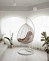 Підвісне крісло кокон Garden Білий з техноротангу, садові гойдалки, крісло-гамак для вулиці, до 150 кг