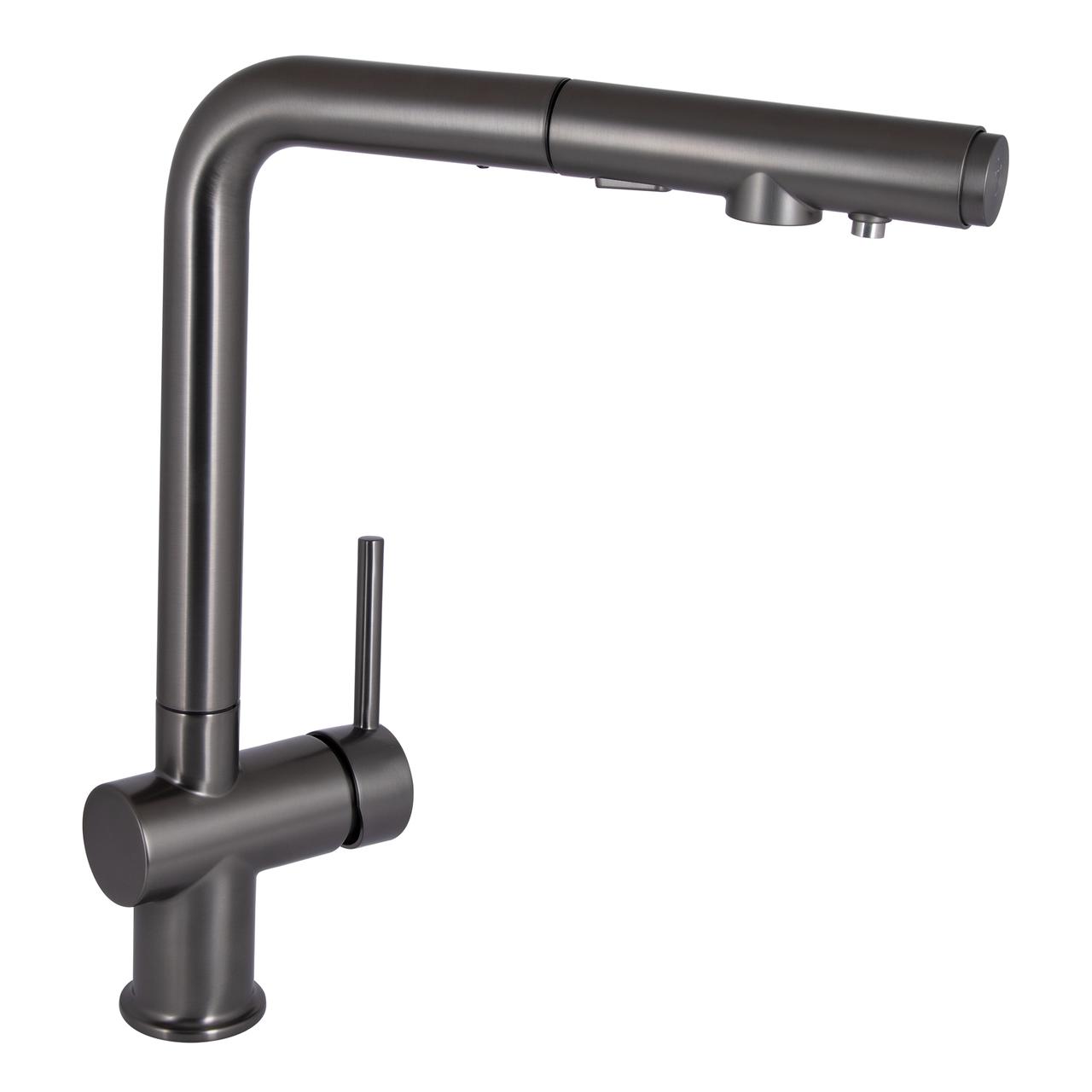 Змішувач для кухні Qtap Rozcesti з висувним виливом з підключенням для питної води QTROZ367GMB45942 Gunmetal Black PVD Зроби це -