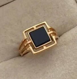 Перстінь чоловічий зі срібла 925 проби з позолотою 585 проби з натуральним чорним оніксом, Рамзес