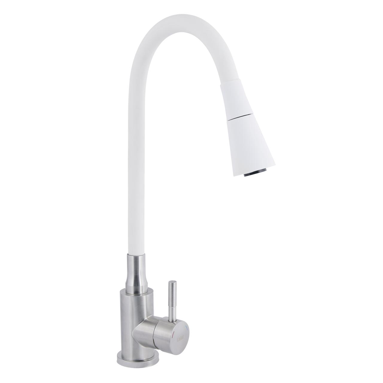 Змішувач для кухні Lidz Aria 015F31 з гнучким виливом (k35) LDARI015F31WNK36981 White / Nickel Зроби це - Vdalo