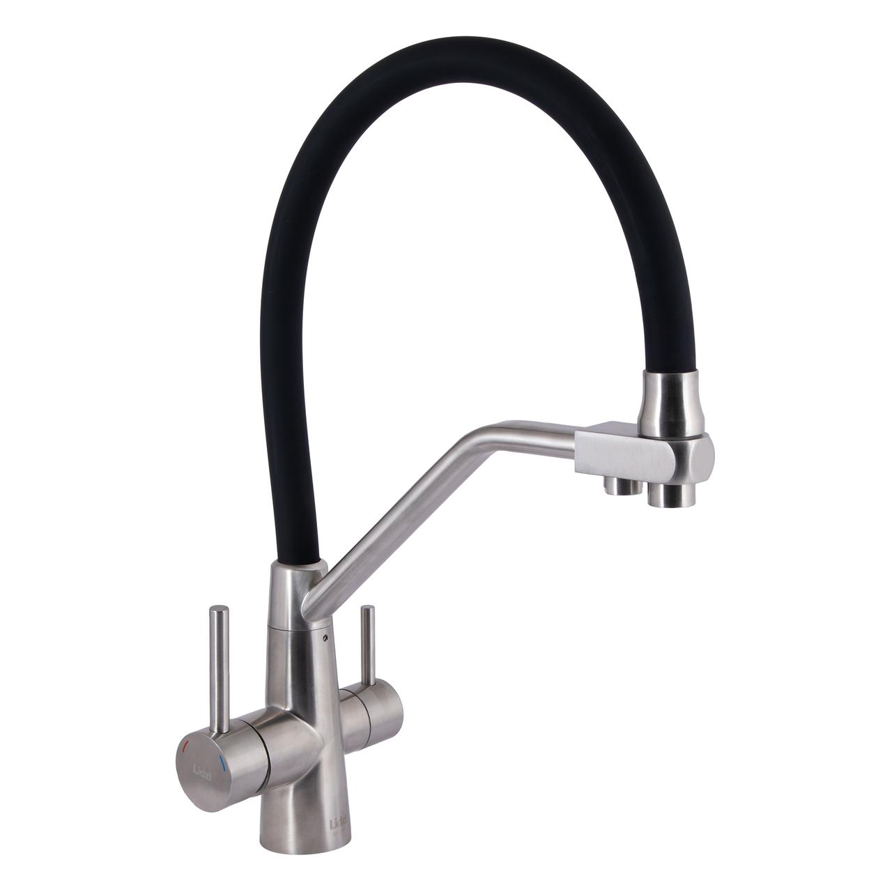 Змішувач для кухні Lidz Aria 020F3 з гнучким виливом з підключенням для питної води (k35) LDARI020F3BNK37647 Black / Nickel Зроби
