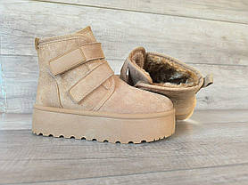 Уги РИЖІ черевички напівчоботи UGG CAMEL на липучках і високій підошві утеплені жіночі зимові LQD, фото 2