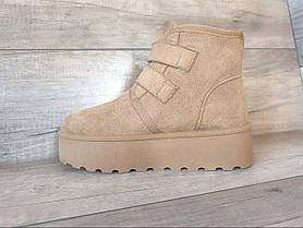 Уги РИЖІ черевички напівчоботи UGG CAMEL на липучках і високій підошві утеплені жіночі зимові LQD, фото 4