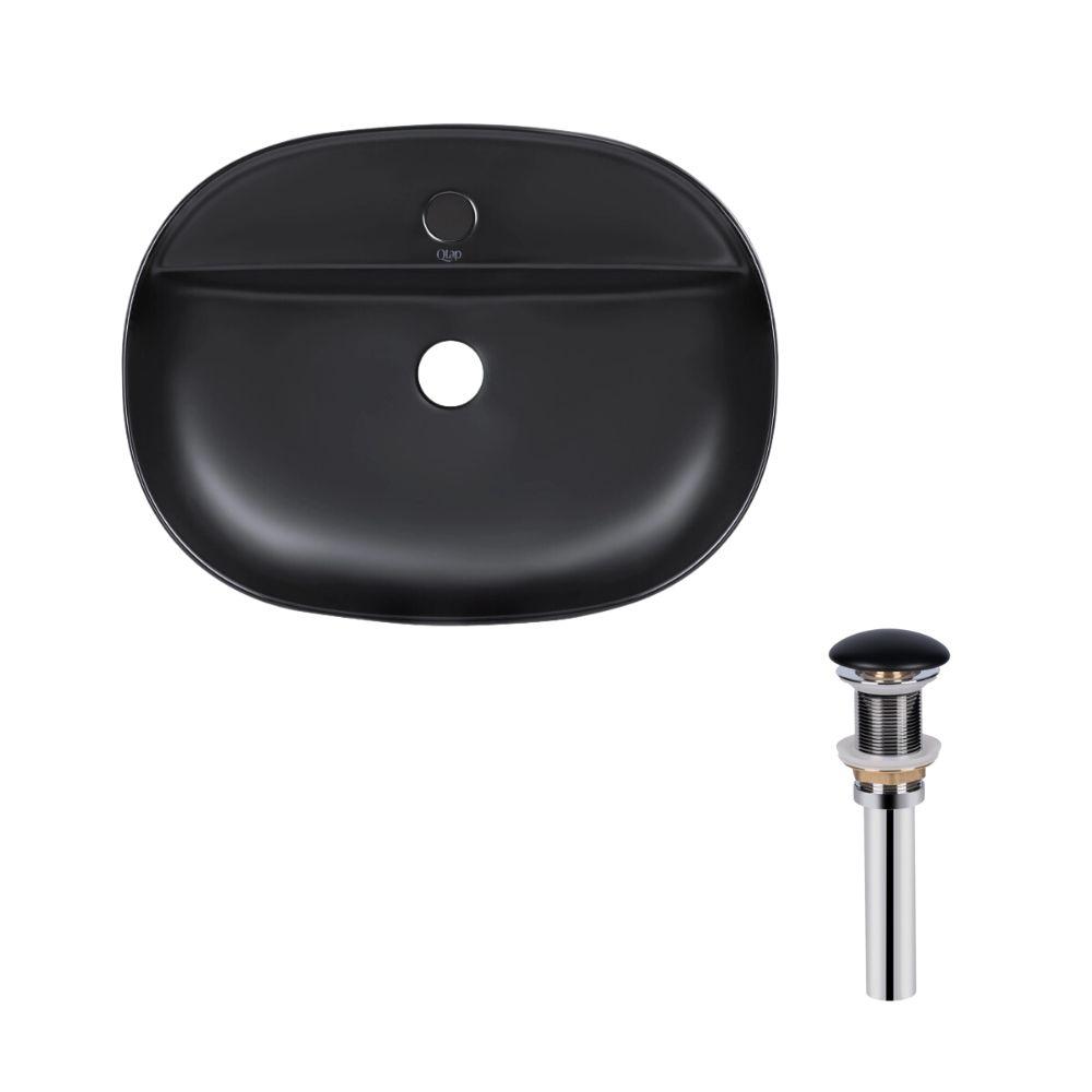 Комплект Qtap Scorpio: Раковина накладна овальна 500x380x120 мм Matt Black + Донний клапан PU03 Зроби це - Vdalo