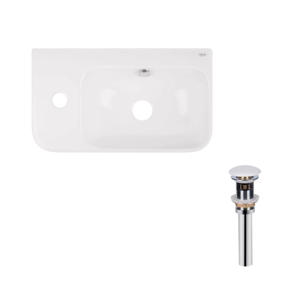 Комплект Qtap Tern: Раковина підвісна прамокутна ліва 450х250х158 мм White + Донний клапан PU02O Зроби це - Vdalo
