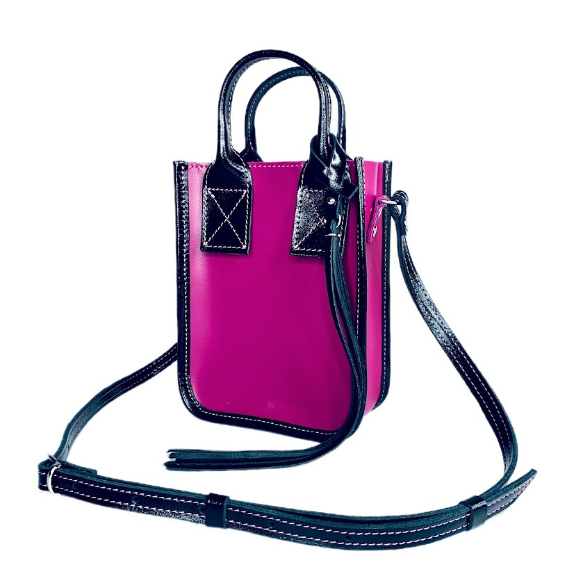 Сумка жіноча "Амелі"" натуральна шкіра, фуксія/чорна, фото 1