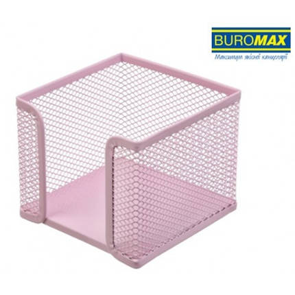Бокс для паперу BUROMAX 6215-10 металевий 100х100х80мм PASTEL рожевий (1/12), фото 1