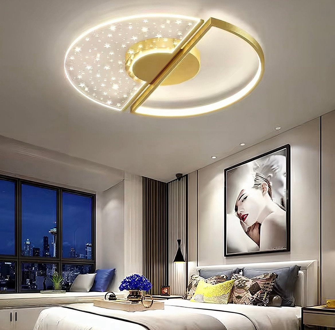 Стельовий Led люстра до 15 м² золотого кольору круглої форми (2470/500BK), фото 1