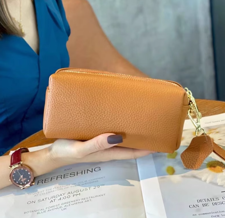 Шкіряний гаманець косметичка два відділення на блискавці С101-КТ-10277 Коричневий, фото 1