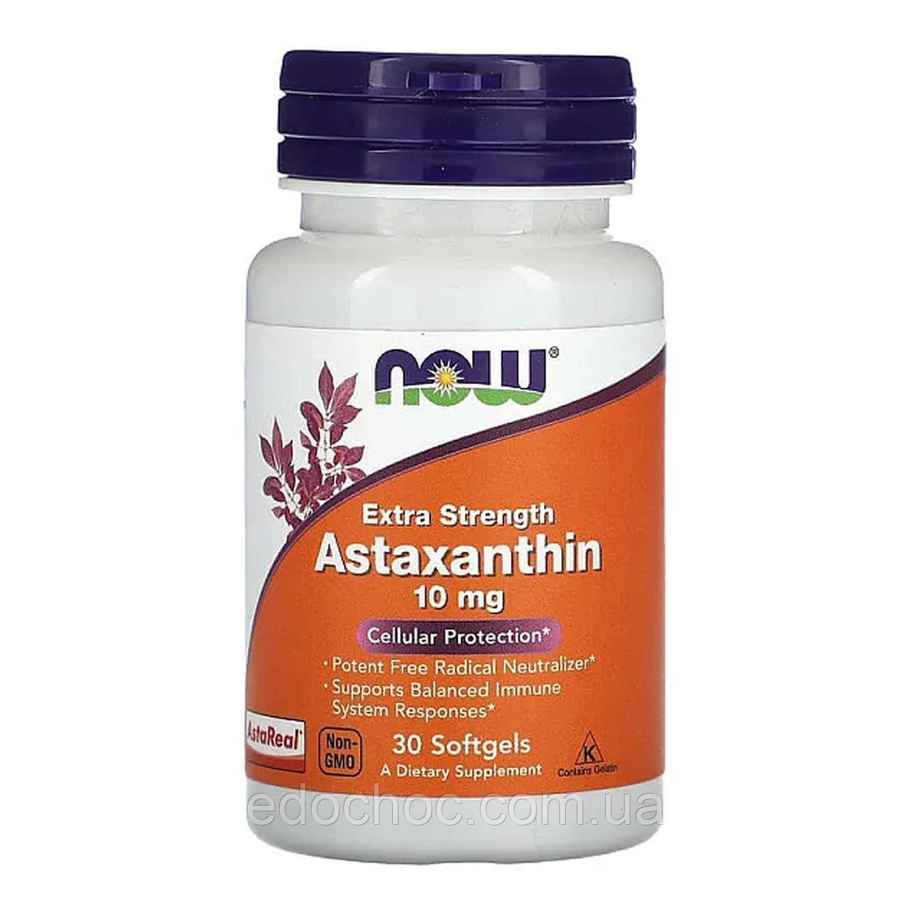Астаксантин підвищеної сили (Astaxanthin Extra Strenght) 10 мг 30 капсул NOW-02249