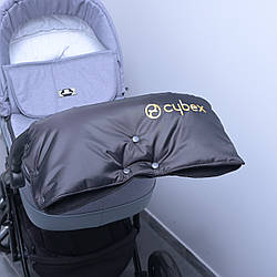 Муфта суцільна CYBEX, на коляску / санки, для рук, чорна з бежевим написом