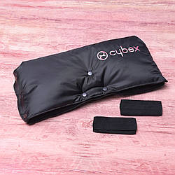 Муфта суцільна CYBEX, на коляску / санки, для рук, чорна з рожевим написом