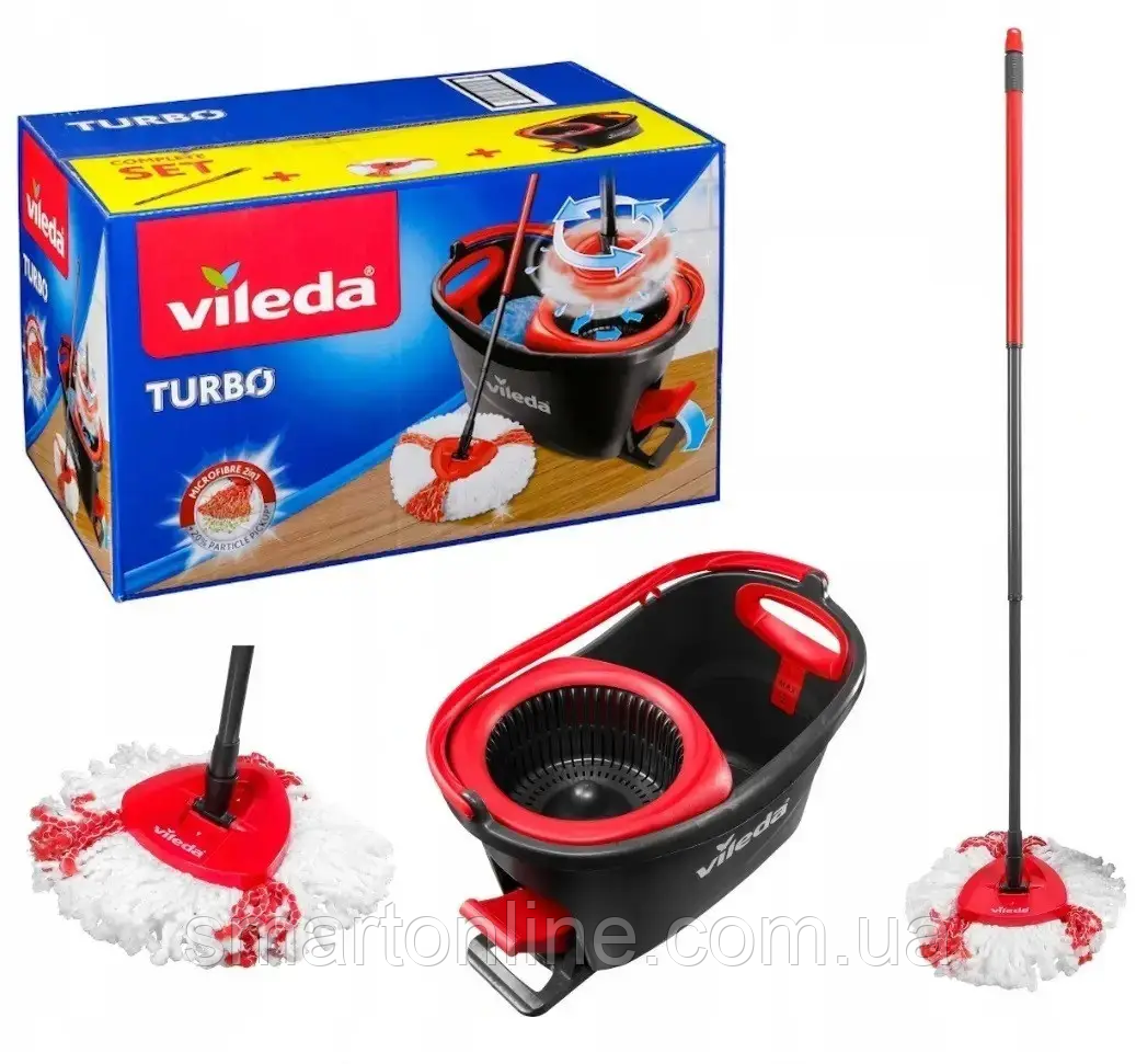 Набір для прибирання Vileda TURBO 2in1 Microfibre Швабра + відро з віджиманням, фото 1