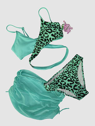 Дитячий купальник з юбкой леопард Fuba 1834 зелений 36 38 40 42 розмір, фото 1