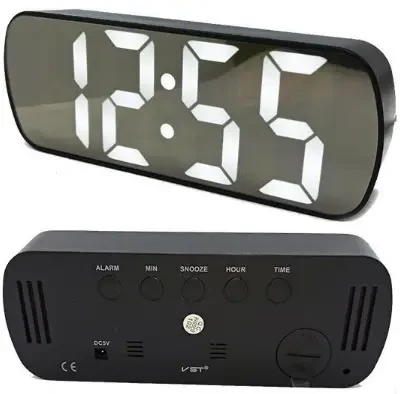 Годинник настільний з дзеркальним дисплеєм 6.7 дюймів/білим підсвічуванням/датчиком температури/датою VST 895Y-6