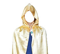 Золотистий атласний плащ із капюшоном (130 см). Карнавальний плащ мантії, фото 5