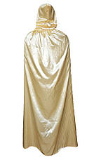 Золотистий атласний плащ із капюшоном (130 см). Карнавальний плащ мантії, фото 2