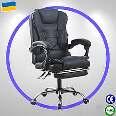 КОМП'ЮТЕРНЕ КРІСЛО ОФІСНЕ з підставкою для ніг Bonro BN-6071 чорне екошкіра з регулюванням нахилу спинки для офісу та дому