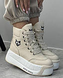 Кросівки черевики бежеве хутро екошкіряні жіночі, фото 4