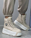 Кросівки черевики бежеве хутро екошкіряні жіночі, фото 5