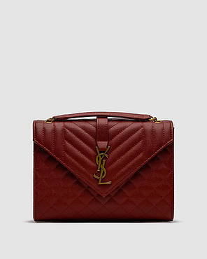 💎 Saint Laurent Envelope Medium In Quilted Grain De Poudre Embossed Leather Burgundy 24 х 19 х 5 см, фото 1