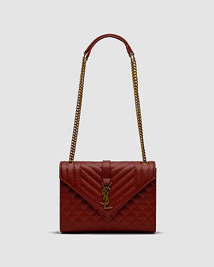 💎 Saint Laurent Envelope Medium In Quilted Grain De Poudre Embossed Leather Burgundy 24 х 19 х 5 см, фото 2