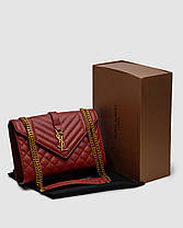 💎 Saint Laurent Envelope Medium In Quilted Grain De Poudre Embossed Leather Burgundy 24 х 19 х 5 см, фото 4