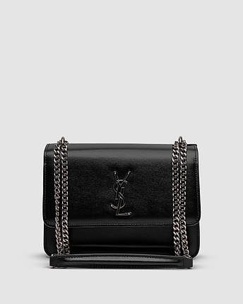 💎 Yves Saint Laurent Medium Sunset in Smooth Leather Black/Silver 22 x 16 x 7 см, фото 1