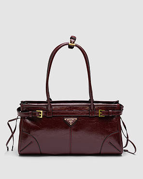 💎 Prada Medium Leather Handbag Burgundy 33 х 17 х 10 см, фото 1
