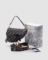 💎 Dior Saddle Bag with Strap Blue Dior Oblique Jacquard, фото 4