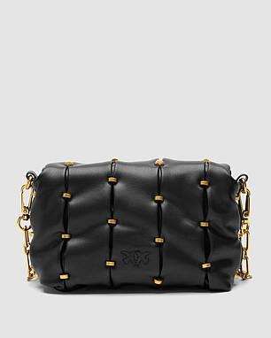💎 Pinko Black Quilted Leather Love Mini Puff Staples 21 х 15 х 8 см, фото 2