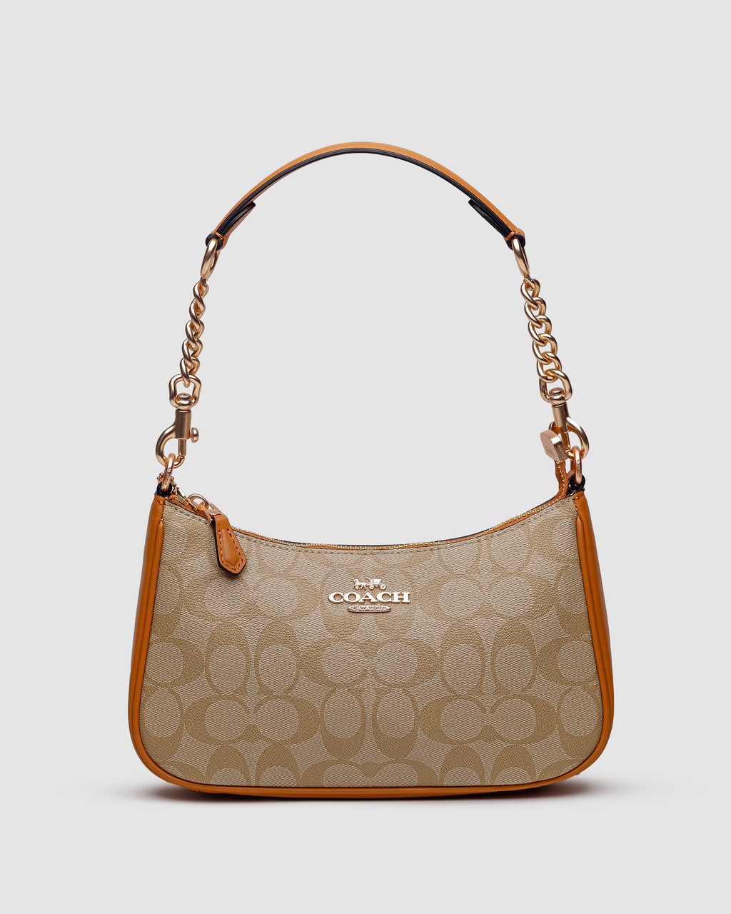 💎 Coach Teri Caramel Shoulder Bag In Signature Canvas 24.5 x 14 x 6 см