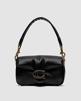 💎 Coach Leather Covered C Closure Puffy Tabby Shoulder Bag Black 19 x 11 x 8 см, фото 1