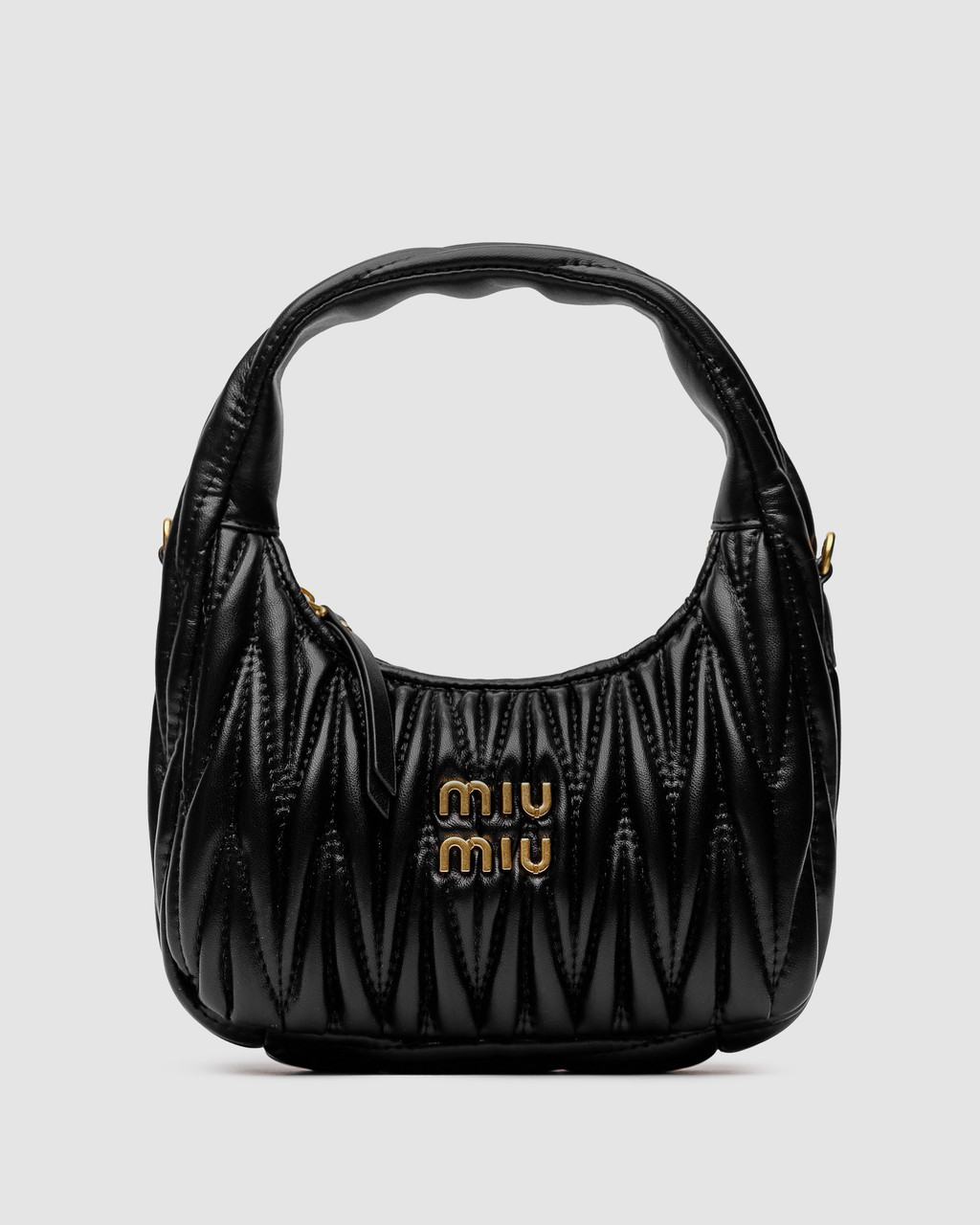 💎 Miu Miu Wander Matelassé Nappa Leather Mini Hobo Bag Black 20 х 24 х 7 см