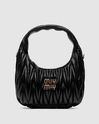 💎 Miu Miu Wander Matelassé Nappa Leather Mini Hobo Bag Black 20 х 24 х 7 см, фото 1