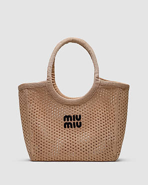 💎 Miu Miu Raffia And Linen Tote Bag Beige 32 х 30 х 10 см, фото 1