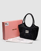 💎 Miu Miu Raffia And Linen Tote Bag Black 32 х 30 х 10 см, фото 4
