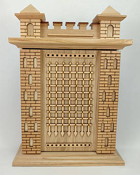 Дерев'яна настінна ключниця "Фортеця" ручної роботи | Стильний органайзер для ключів із натурального дерева Бежевий