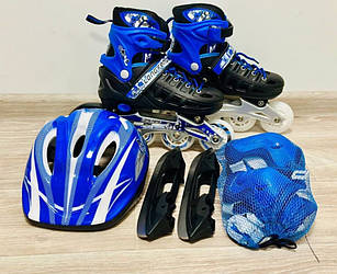 Комплект ролики-ковзани 2 в 1 із захистом і шоломом Scale Sports, синій, розмір 29-33, колеса, що світяться.