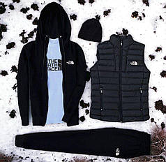 (п) ФЛІС Комплект із жилеткою The North Face (худі на змійці + штани + футболка + шапка + жилетка)