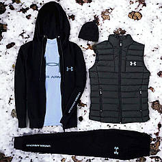 (п) ФЛІС Комплект з жилеткою Under Armour (худі на змійці + штани + футболка + шапка + жилетка)