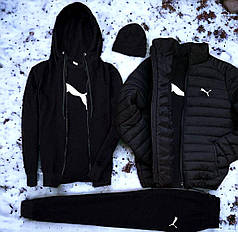 (п) ФЛІС Комплект із курткою Puma (худі на змійці + штани + футболка + шапка + куртка)