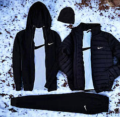 (п) ФЛІС Комплект із курткою Nike (худі на змійці + штани + шапка + футболка +куртка)