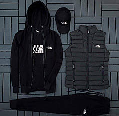(п) ФЛІС Комплект із жилеткою The North Face (худі на змійці + штани + футболка чорна + кипка + жилетка)