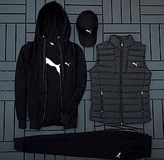 (п) Комплект із жилеткою Puma (худі на змійці + штани + футболка чорна + кипка + жилетка)