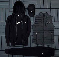(п) Комплект із жилеткою Nike (худі на змійці + штани + футболка чорна + кипка + жилетка)